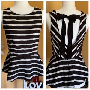 Petticoat Alley Peplum, Striped, keyhole back Top.